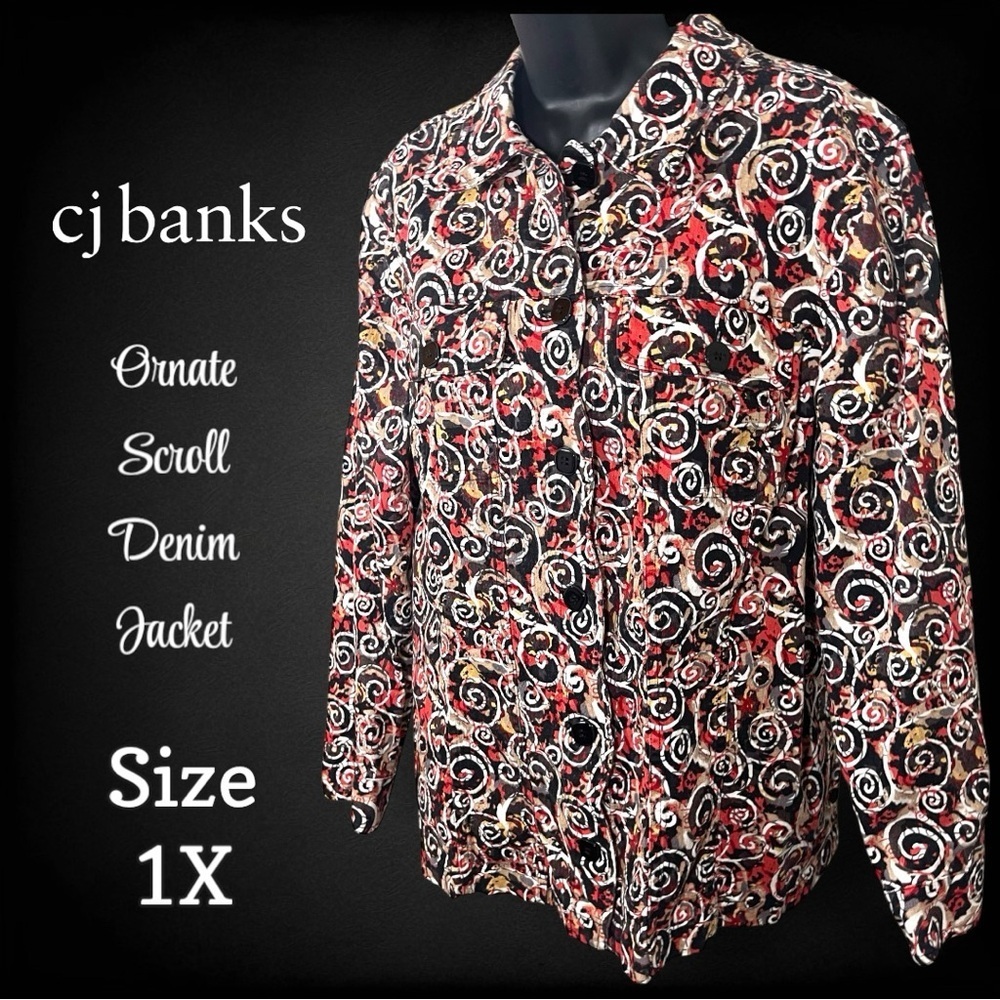 CJ Banks Vibrant Scroll Pattern Cotton Jacket Size 1X